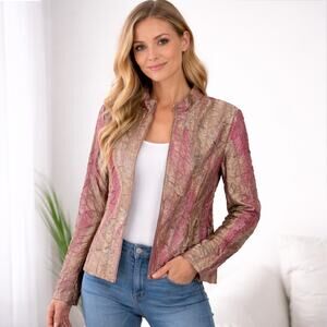 Erin London Crinkle Texture Zip Jacket Pink Brown Size M